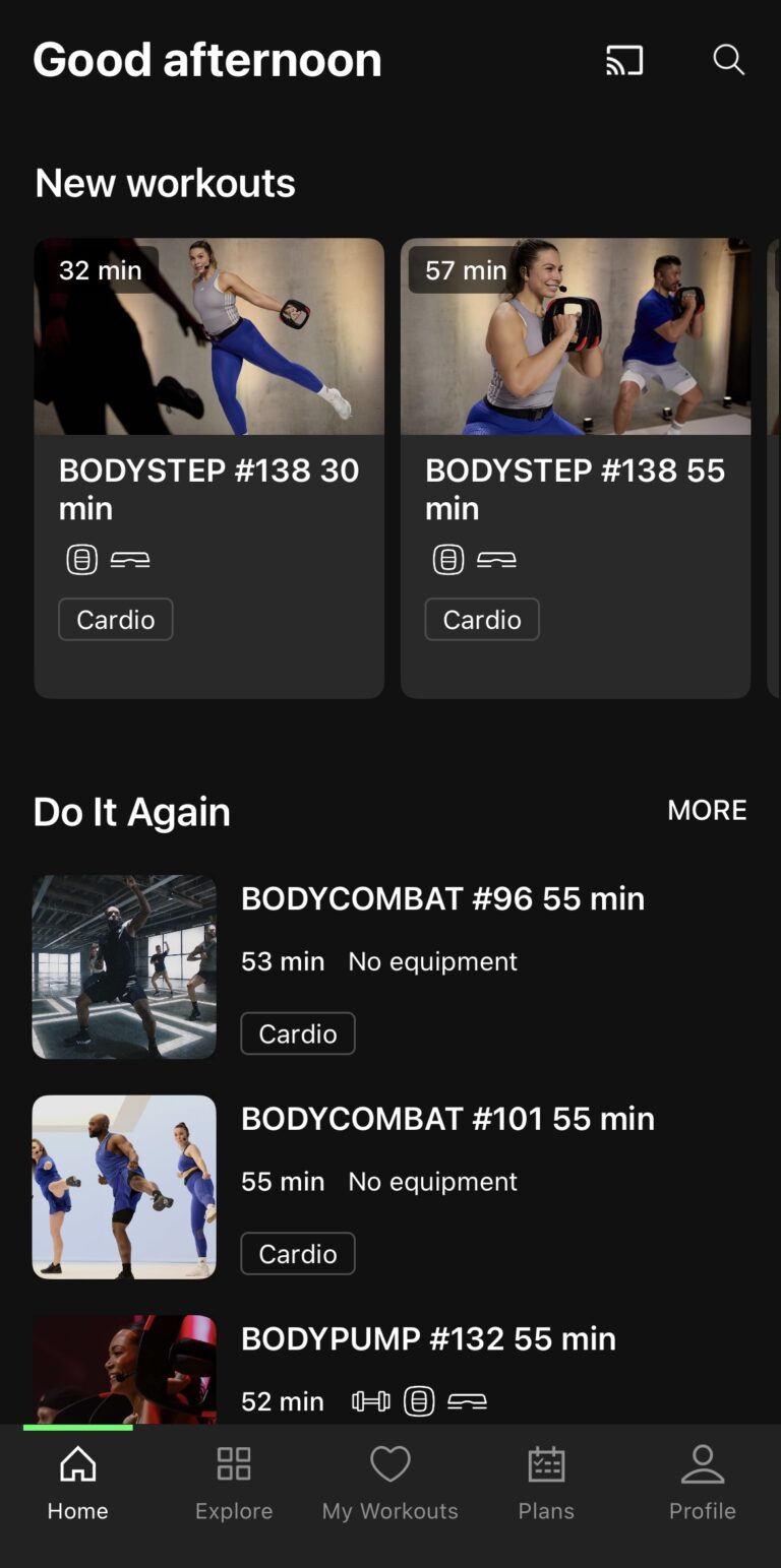 Les Mills+ app workouts overview